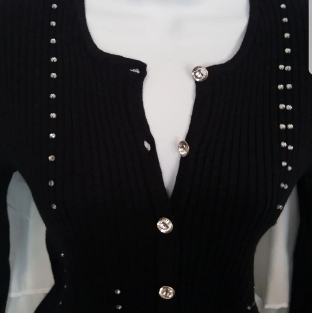 Terazzo Ribbed Button Up Rhinestone Sweater - Picture 4 of 9